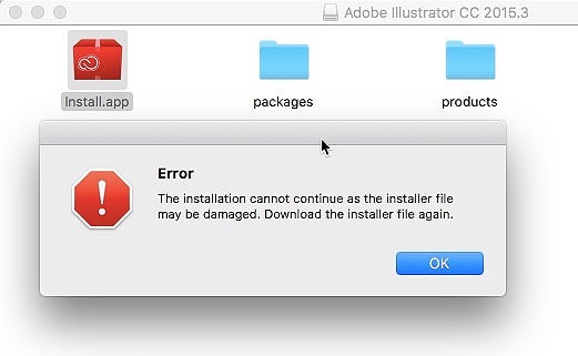 The installation cannot continue as the installer file may be damaged