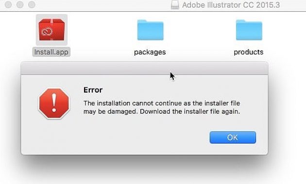 The installation cannot continue as the installer file may be damaged