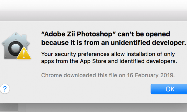 Adobe Zii Photoshop can't be opened because it is from an unidentified developer