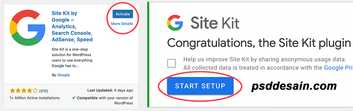 aktifkan plugin Site Kit by Google